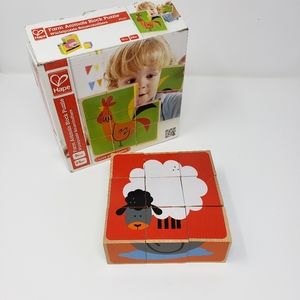 Hape Farm Animals Blocks Puzzle Toddler Quality Wooden Toy Montessori Friendly
